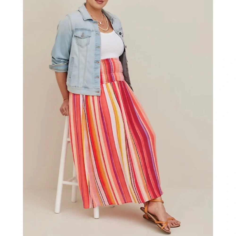 π Striped Midi Gauze Smocked Convertible Dress 1 1X 14 16 NWT Torrid New! - Picture 2 of 9